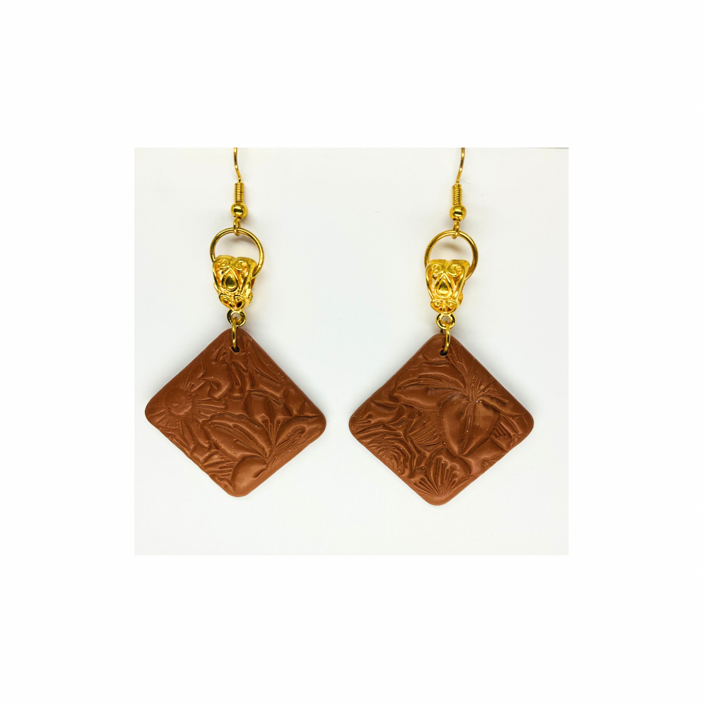 Leather Look Bronze Square Dangle with Gold Earring | Crafting By BB