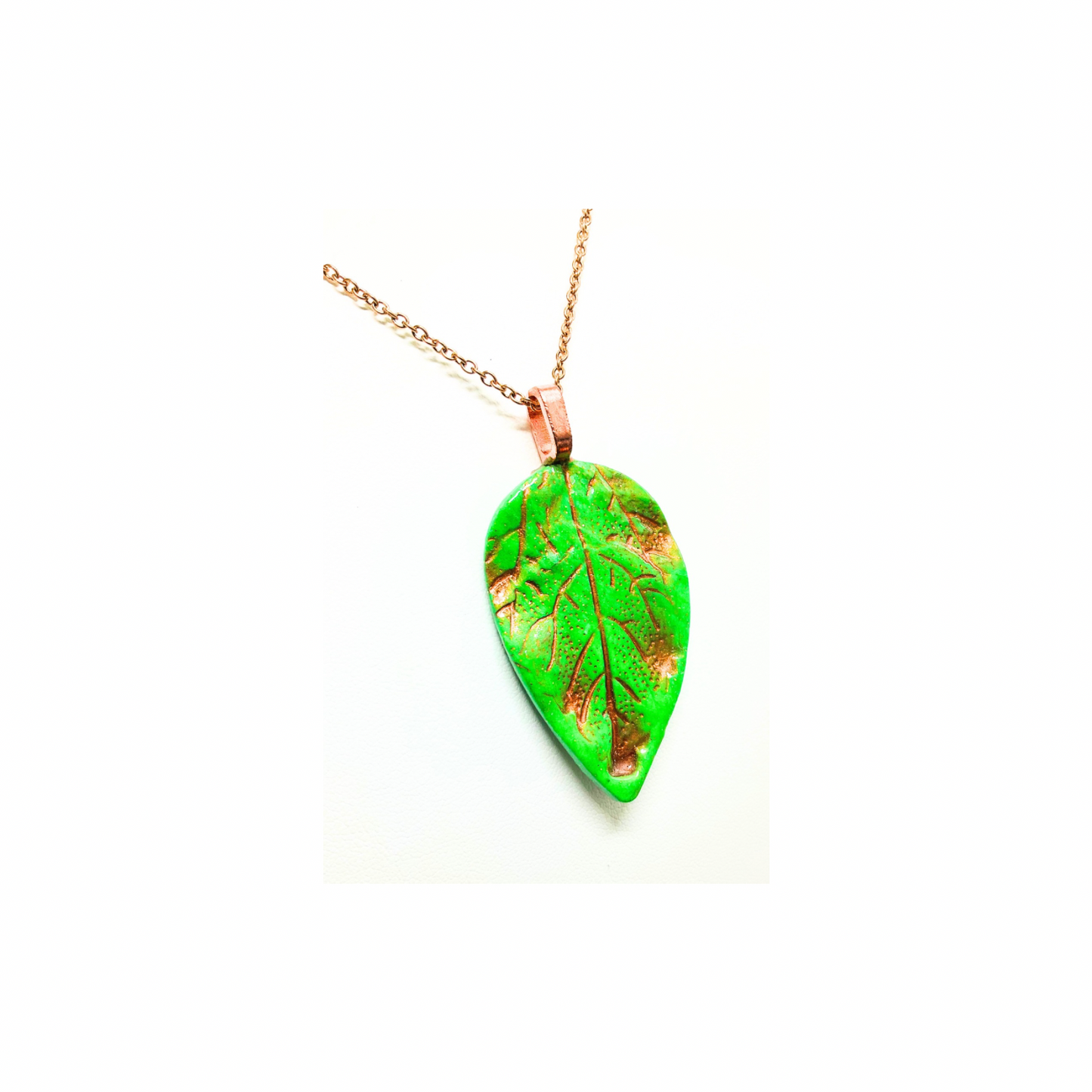 Green Leaf Necklace with Bronze Accents Nature-Inspired Artisan Look