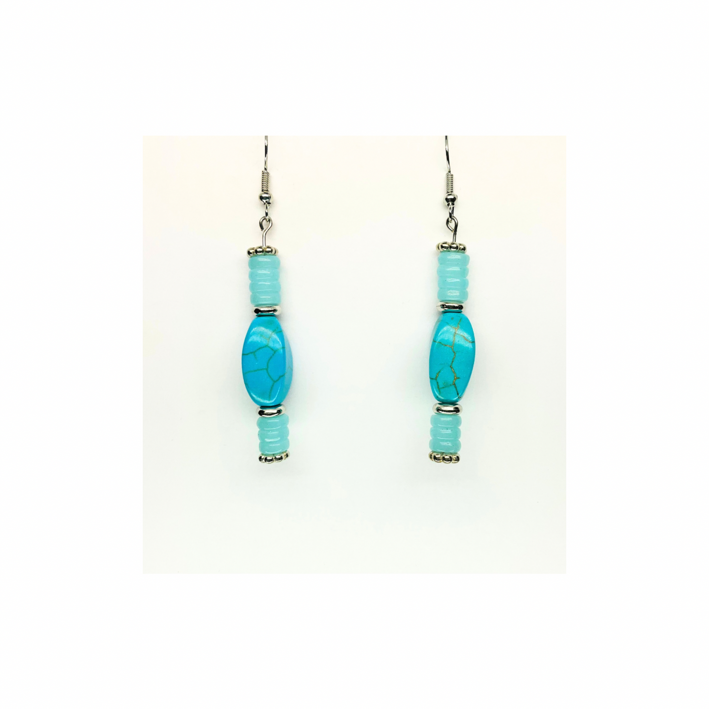 Howlite Turquoise Collection Dangle Earring - Light Blue Beaded Design Earrings