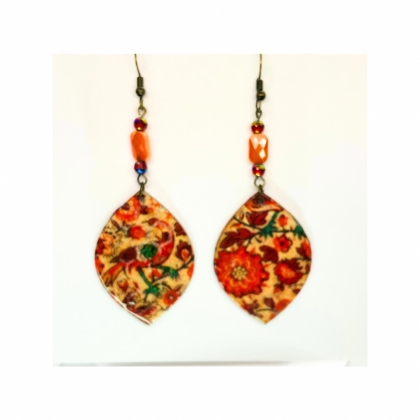 Bohemian Wood Dangle Floral Style Earring  Embellished with Czech Beads