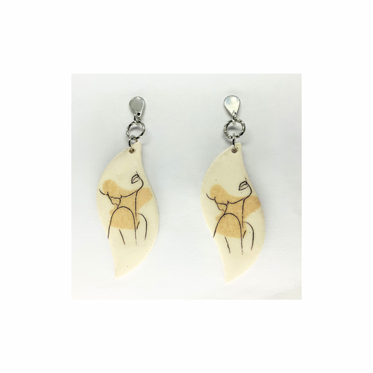 Woman Face Line Art Dangle with Silver Teardrop Stud Earrings-Crafting By BB