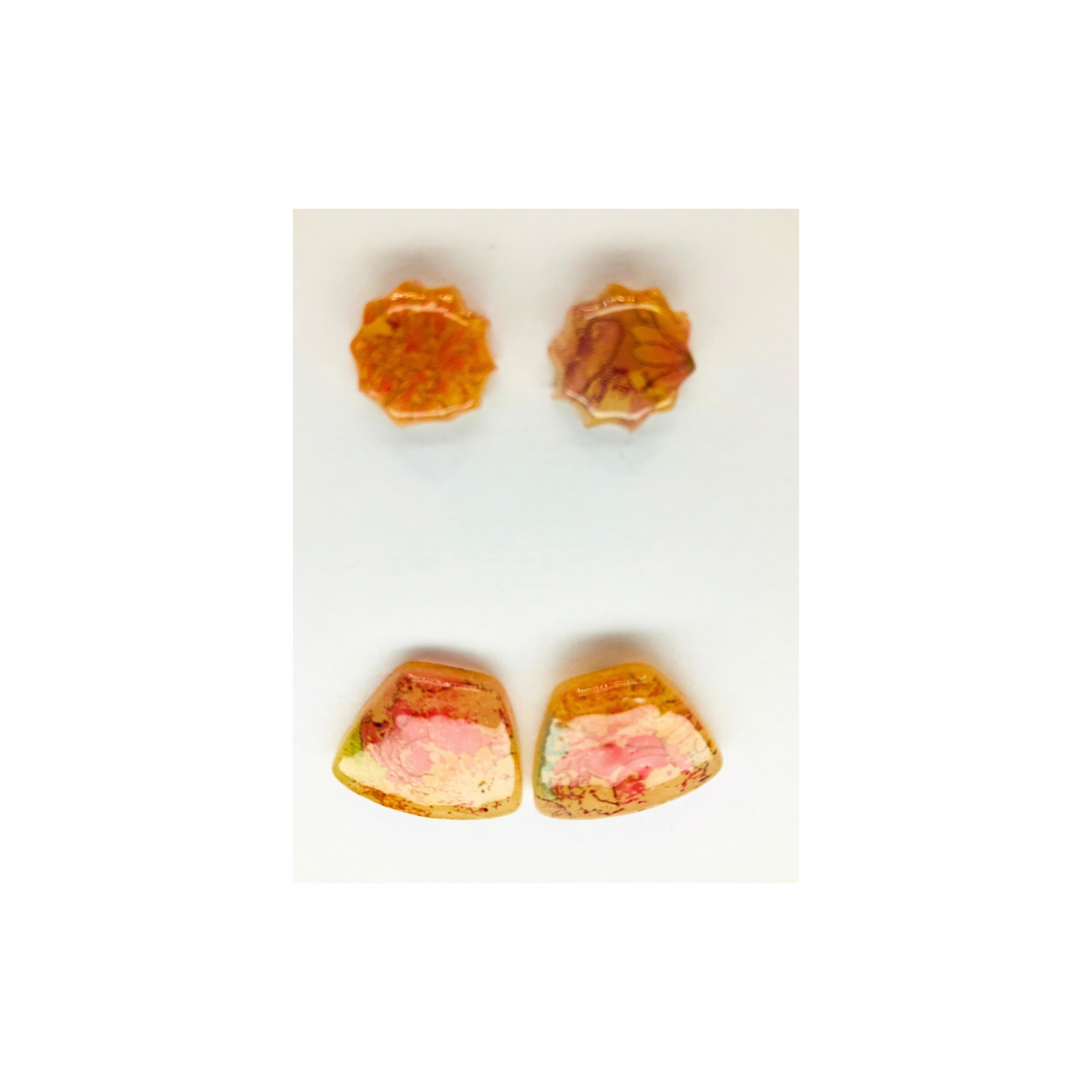 Opaque Translucent Stud with Floral Transfer Earrings
