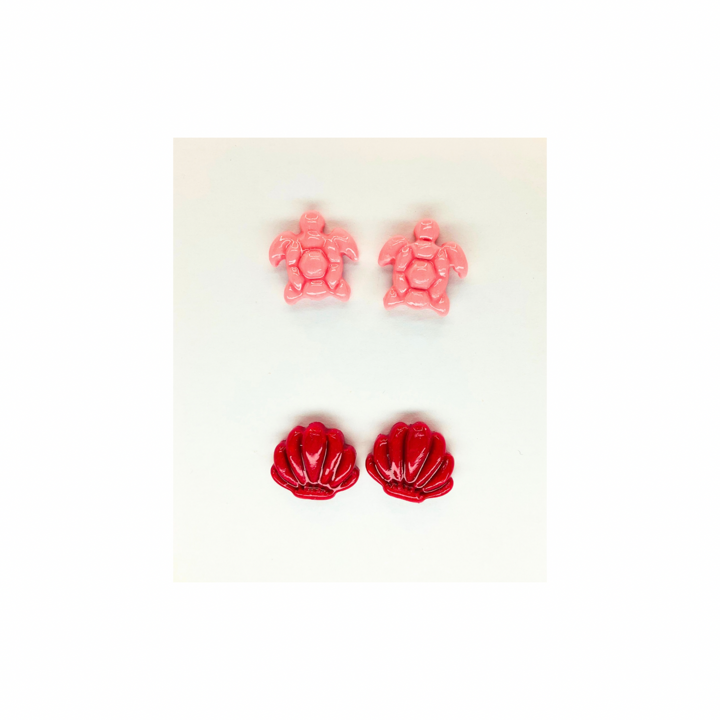 Mermaid Collection Light Pink Turtle and Dark Pink Shell Stud Earrings