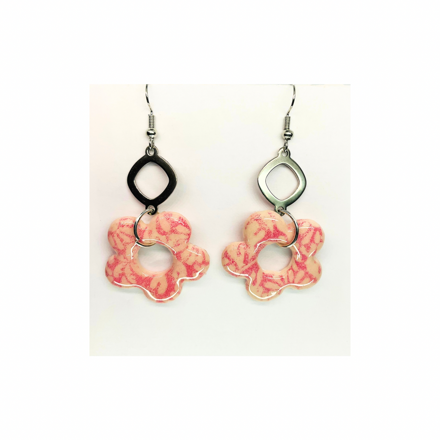 Beach Bloom Collection Salmon Flower with Silver Dangle Earrings - Unique Design Earrings for Beach Bloom Lovers