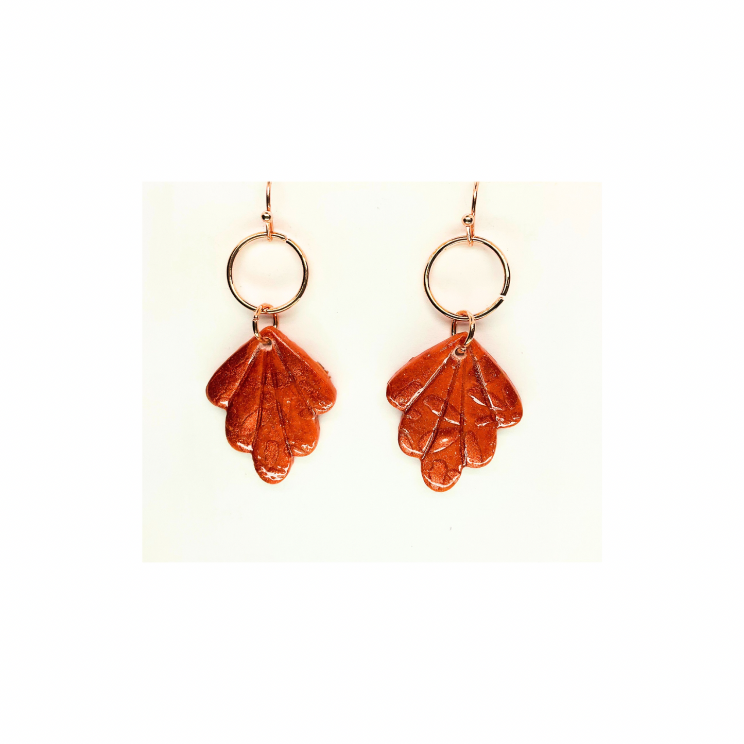 Fall Orange Leaf Shape with Rose Gold Accent Dangle Earrings - Unique Design Jewelry Accessory