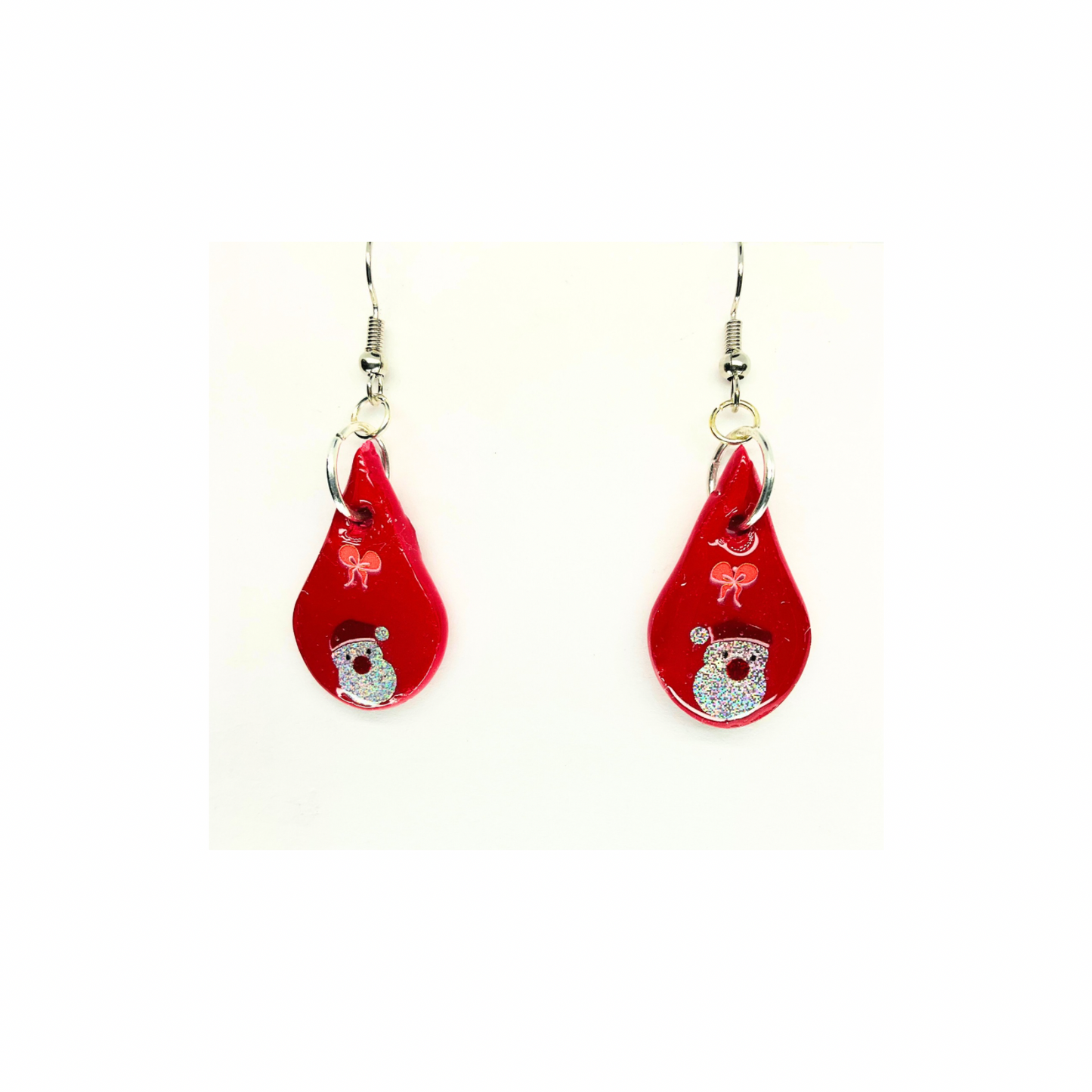 Christmas in July Collection Red Teardrop with Santa Dangle Earrings Festive Holiday Design