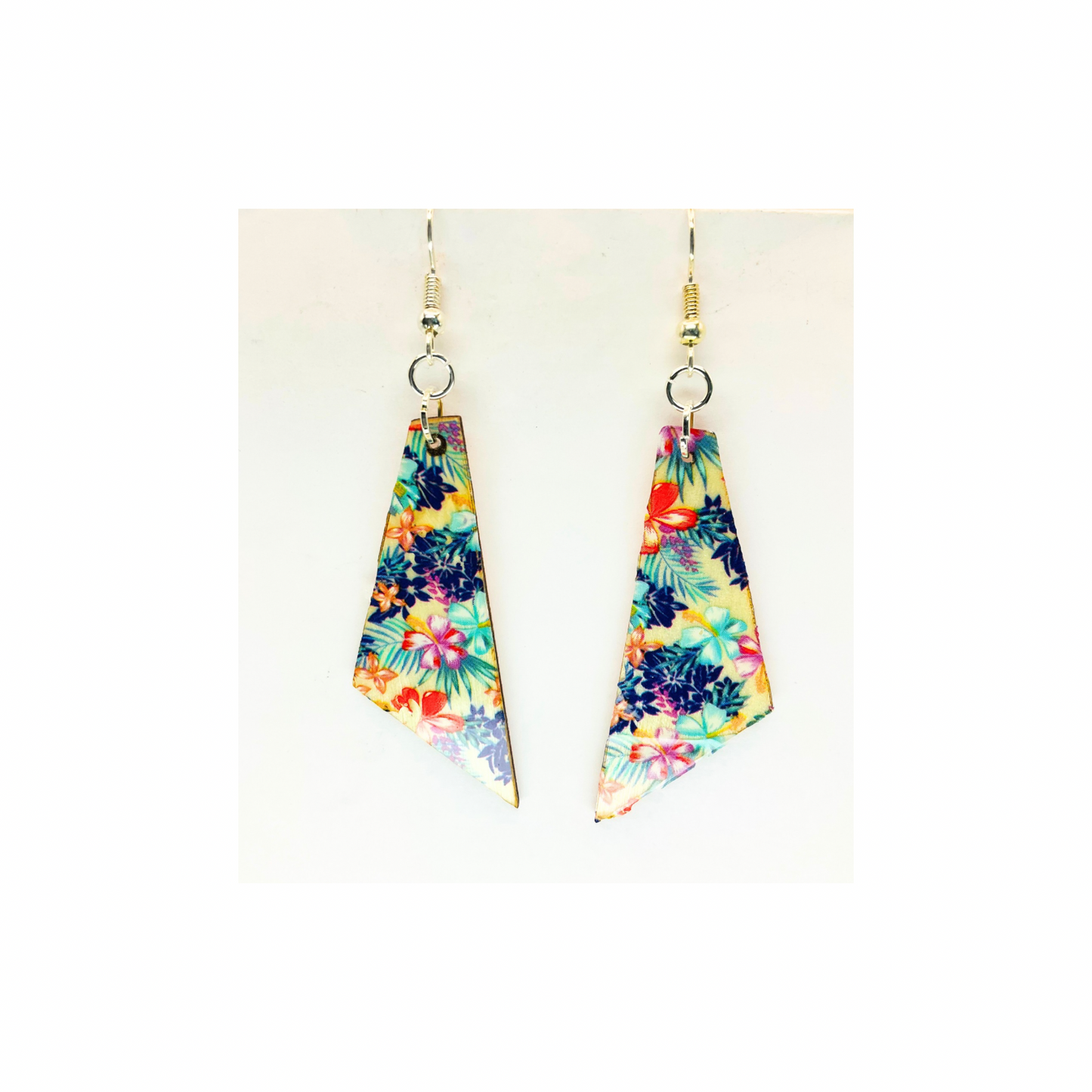 Blue Floral Lightweight Wood Dangle Earring