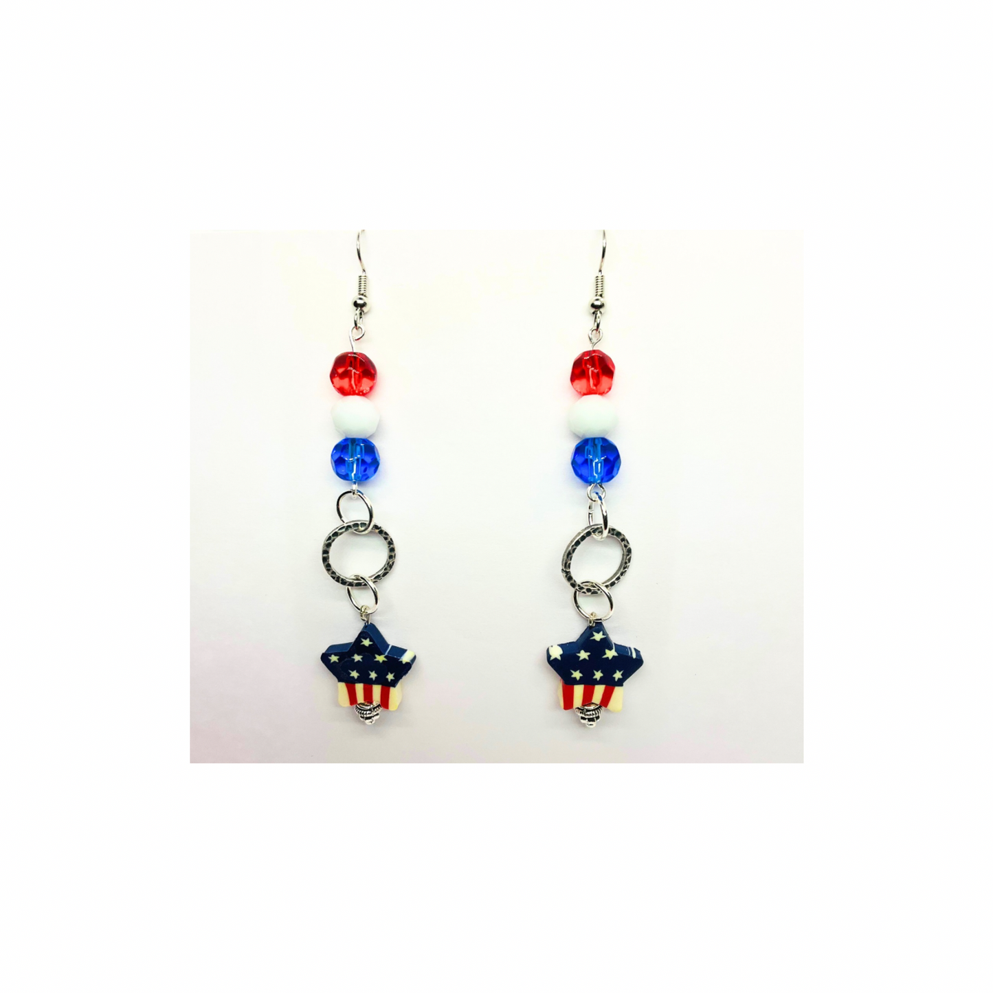 Patriotic Collection USA Star with Bead Dangle Earring for Female Patriotic Accessories Red White Blue Beads