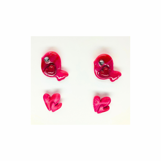 Pink Birdie and Pink Heart Stud Earrings-Crafting By BB