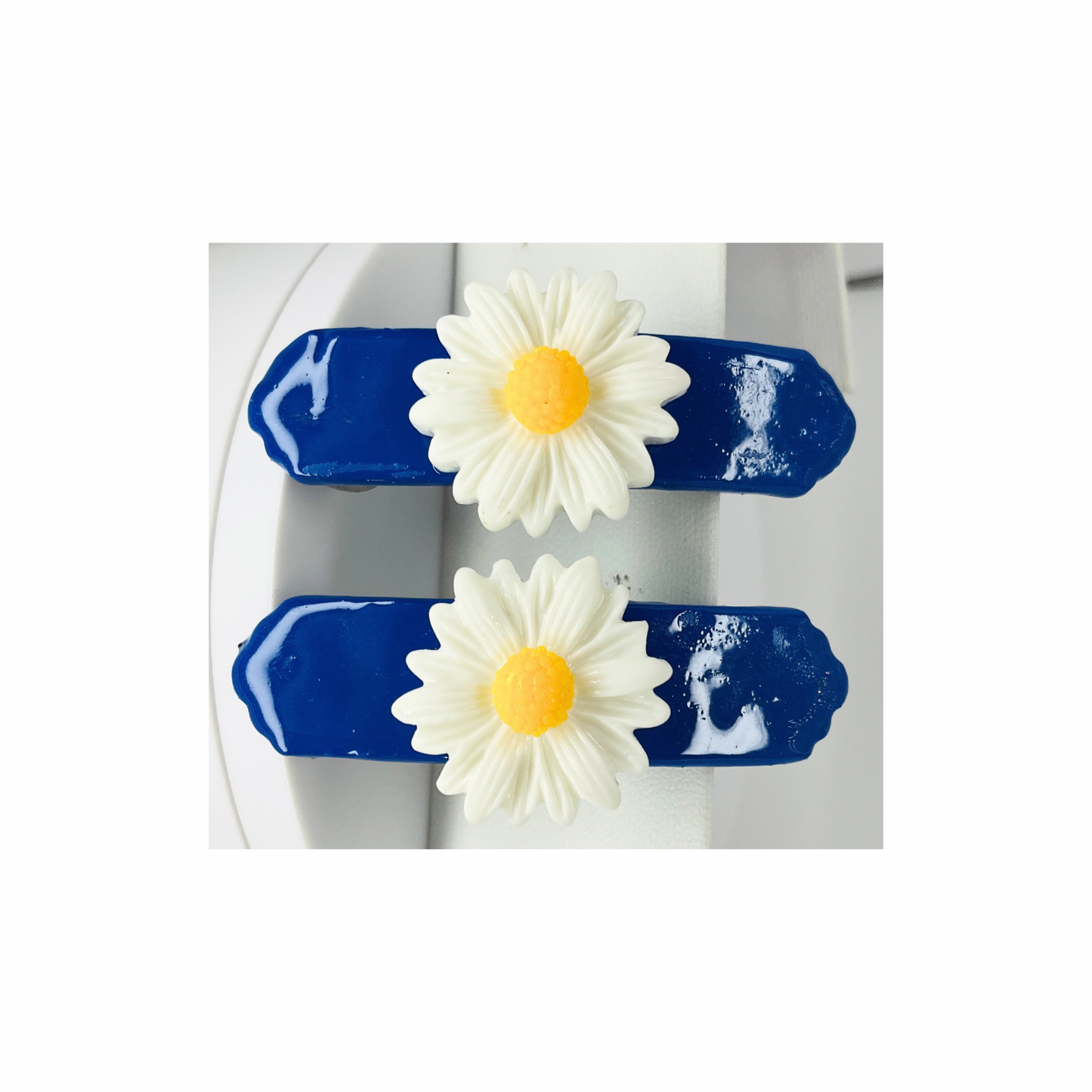 Blue with White Daisy 2-Inch Hair Barrette-Crafting By BB