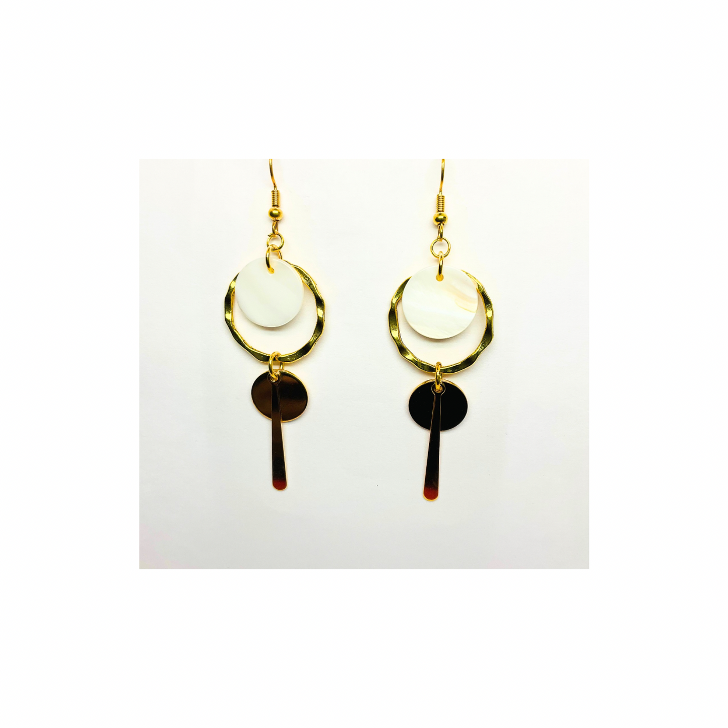 Spot Cream and Gold Collection Dangle Earrings - Elegant Minimalist Design for Women's Versatile Appeal