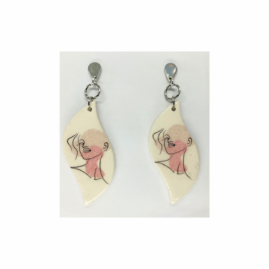 Woman Face Line Art Dangle with Silver Teardrop Stud Earrings-Crafting By BB