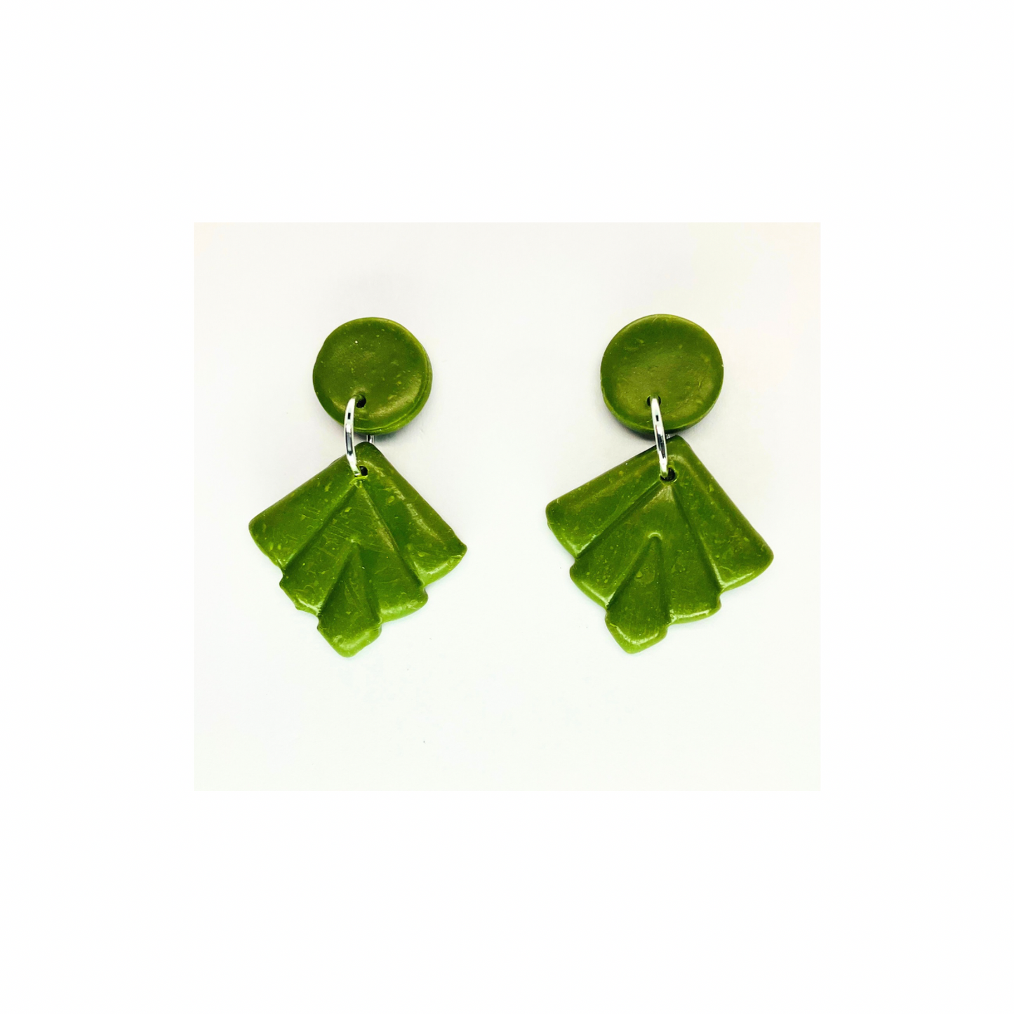 Fall Collection Green Leaf with Button Stud Dangle Earring - Unique Design Earrings for Fall Accessories