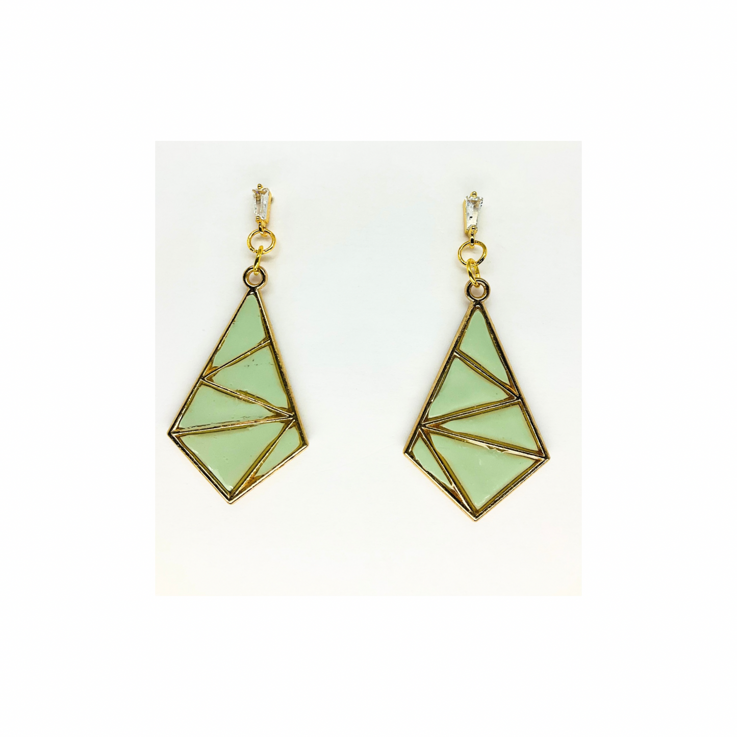Mint Green Diamond Shaped Dangle with Rhinestone Stud Earring-Crafting By BB