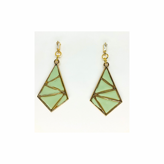 Mint Green Diamond Shaped Dangle with Rhinestone Stud Earring-Crafting By BB