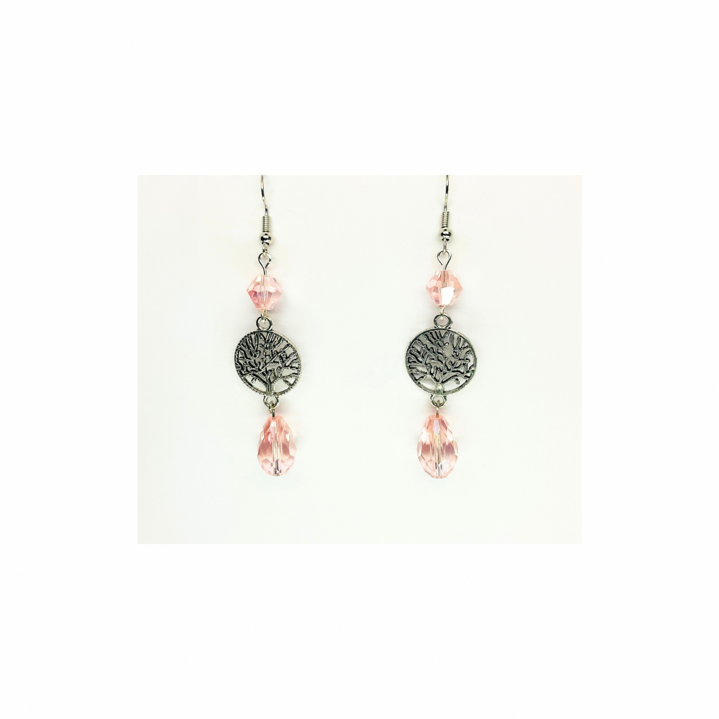 Crystal Chandelier Collection Tree of Life Dangle Earrings for Female with Pink Accents and Tree Design