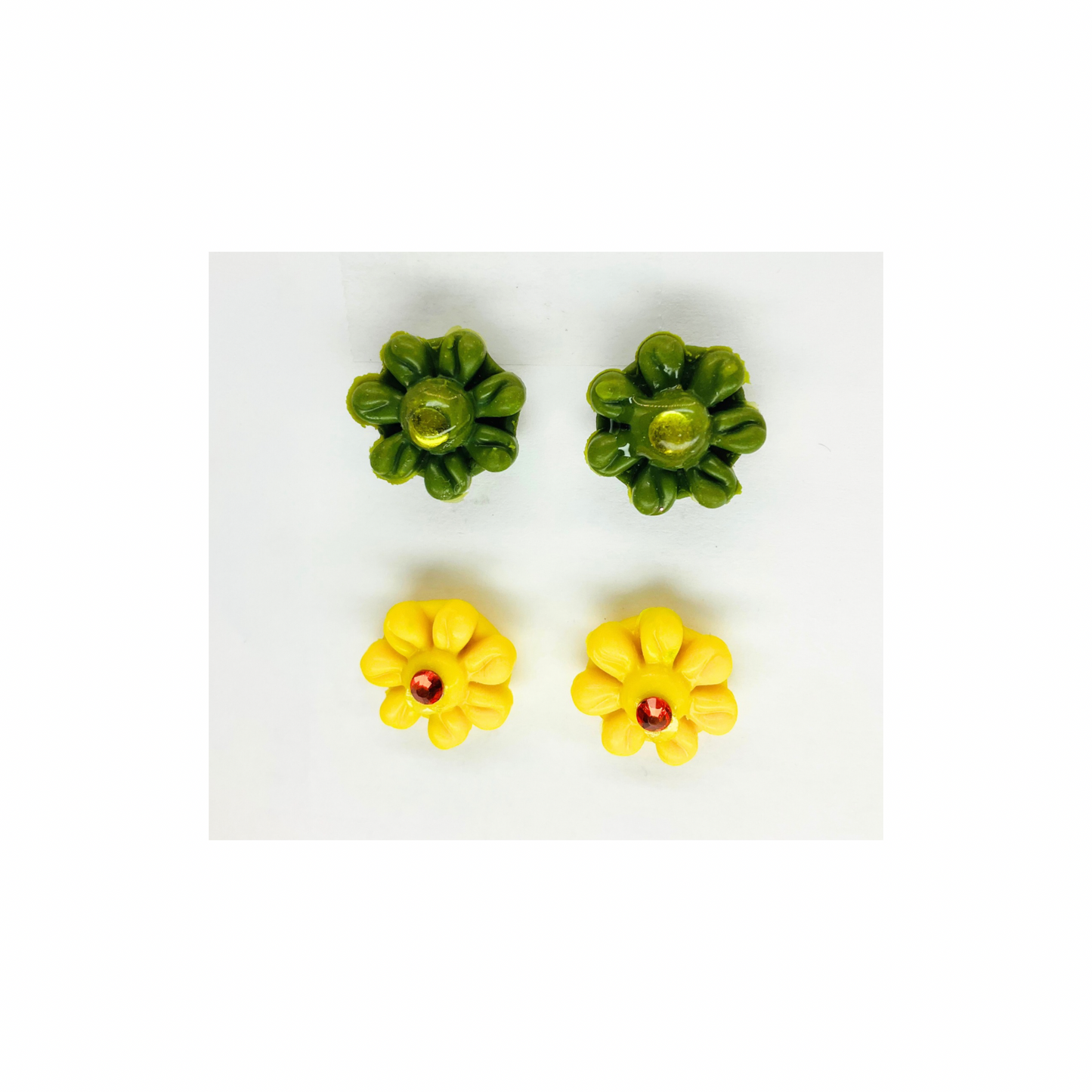 Yellow and Green Flower Stud Earrings-Crafting By BB