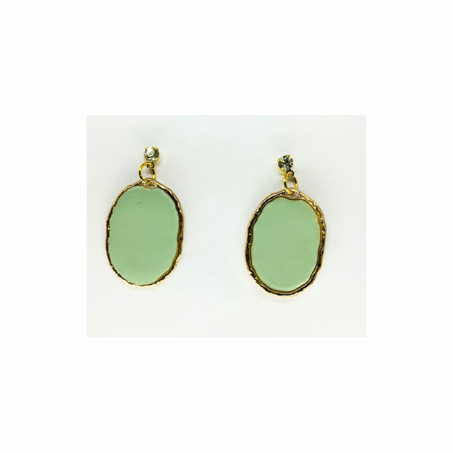 Mint Green Oval Dangle with Rhinestone Stud Earrings-Crafting By BB