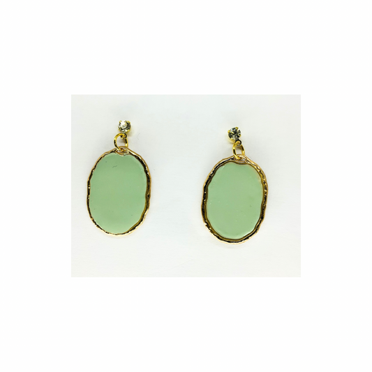 Mint Green Oval Dangle with Rhinestone Stud Earrings-Crafting By BB