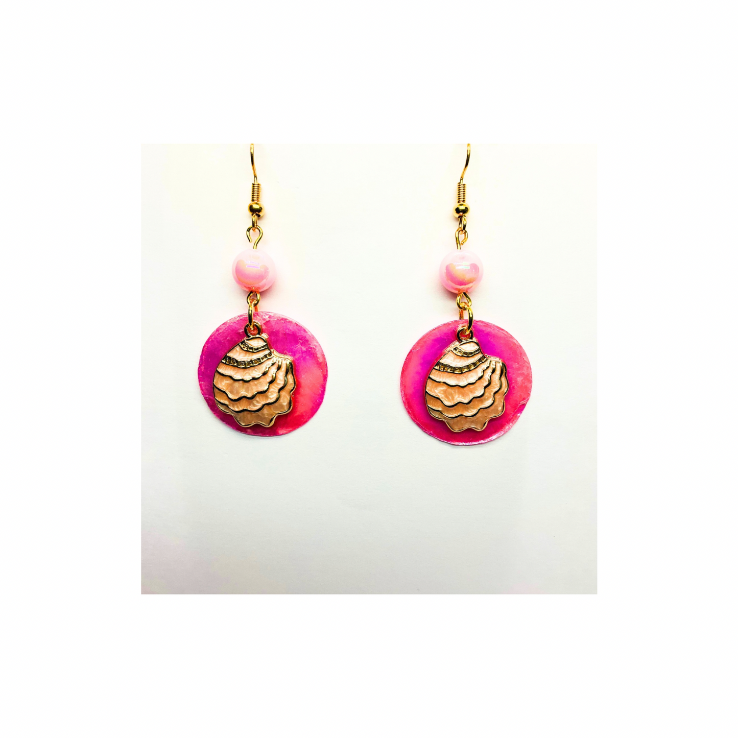 Pink Shell Collection Round Pink with Shell Dangle Earrings for Female Fashion Accessories