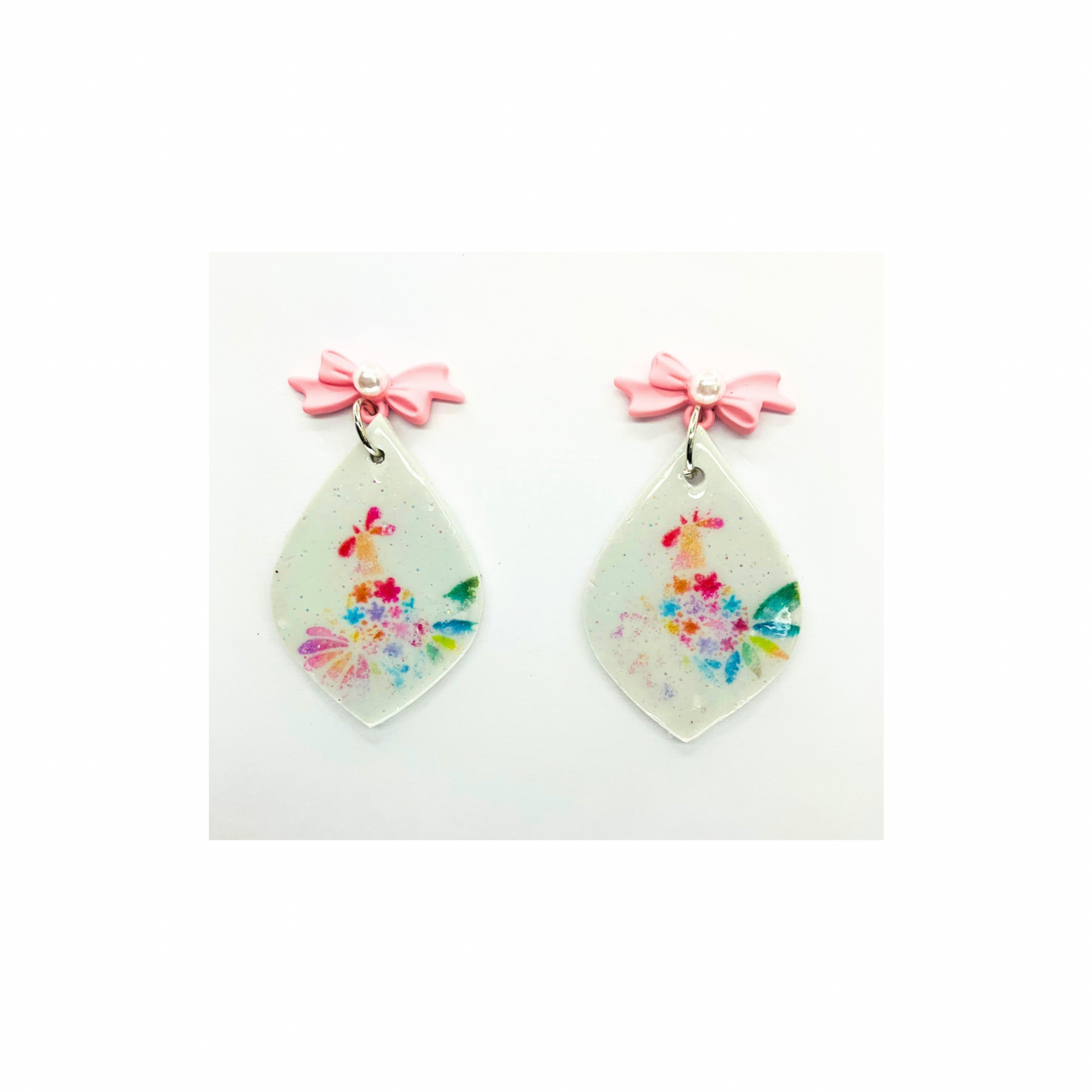 Pink Turkey Dangle Earrings with Pink Pearl Bow Studs,