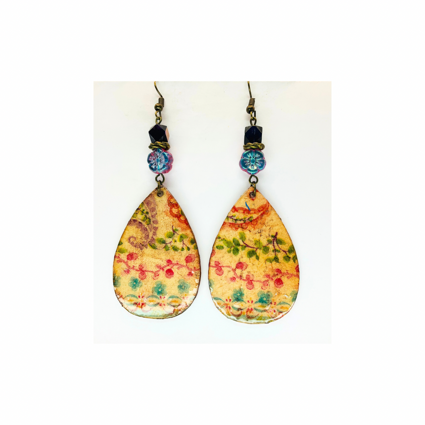Bohemian Style Wood Dangle with Bead Earring