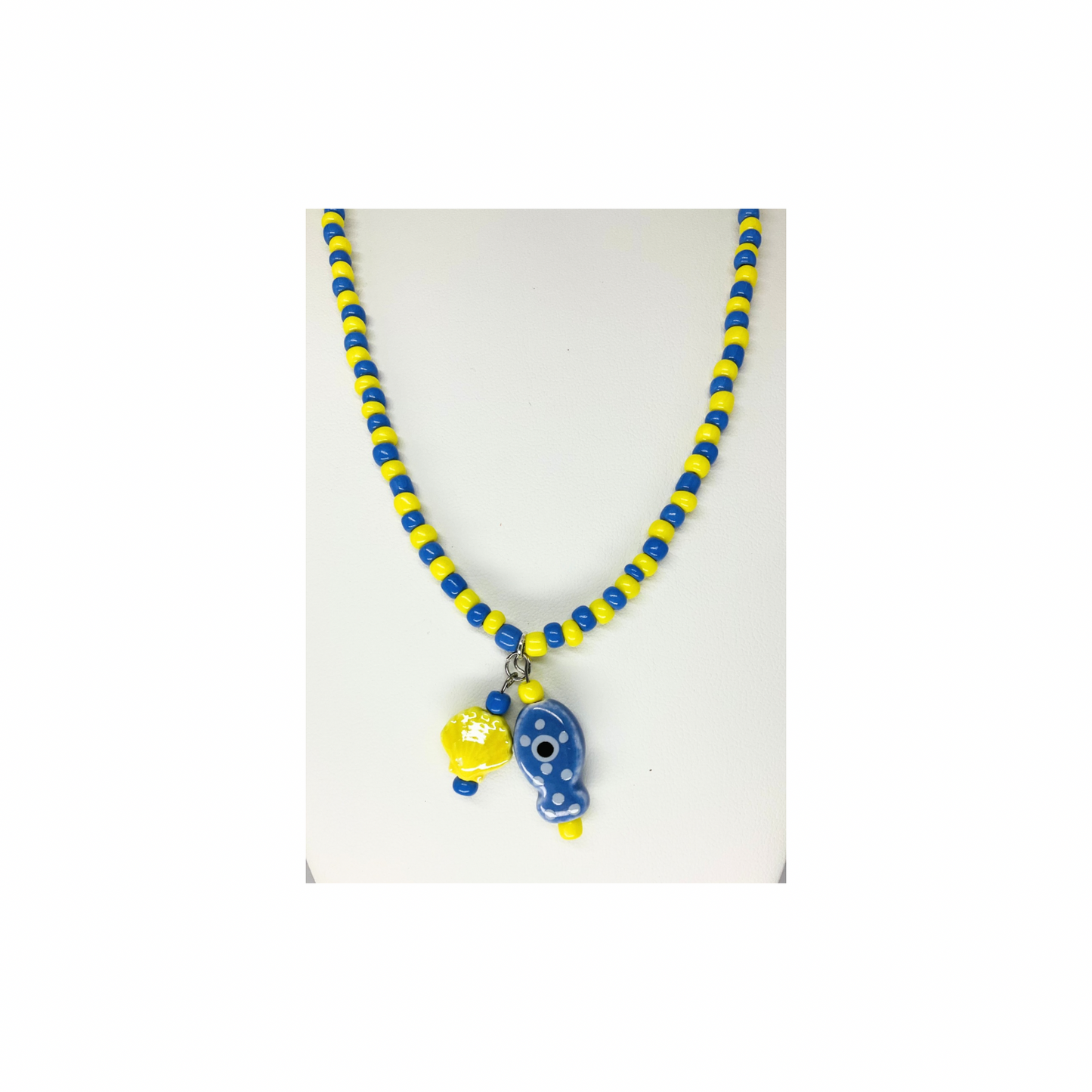 Yellow and Blue Seed Bead Fish Necklace | 17-inch | Crafting By BB