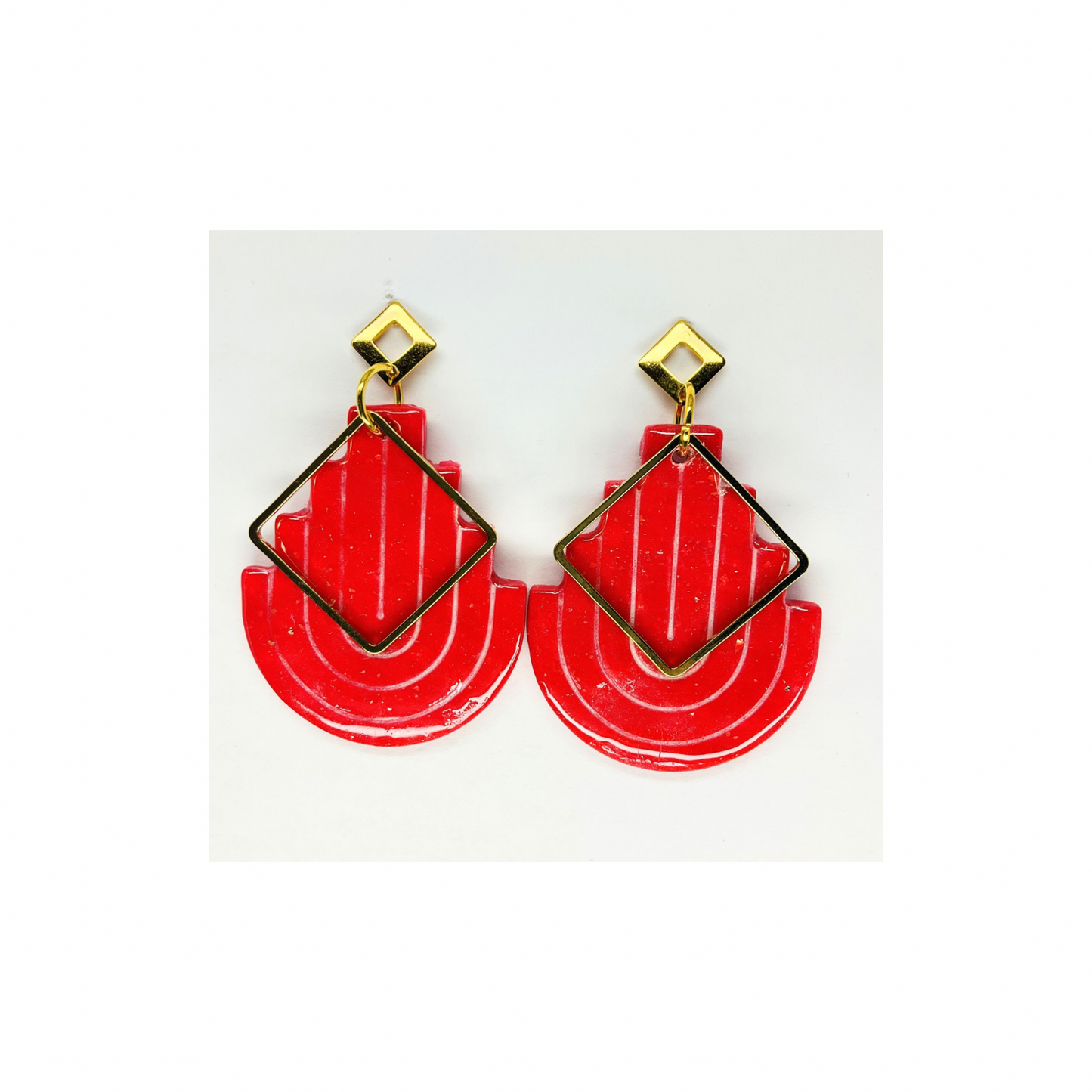 Red and Gold Earring with Gold Stud Dangle-Crafting By BB
