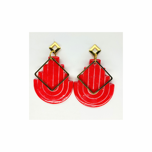 Red and Gold Earring with Gold Stud Dangle-Crafting By BB