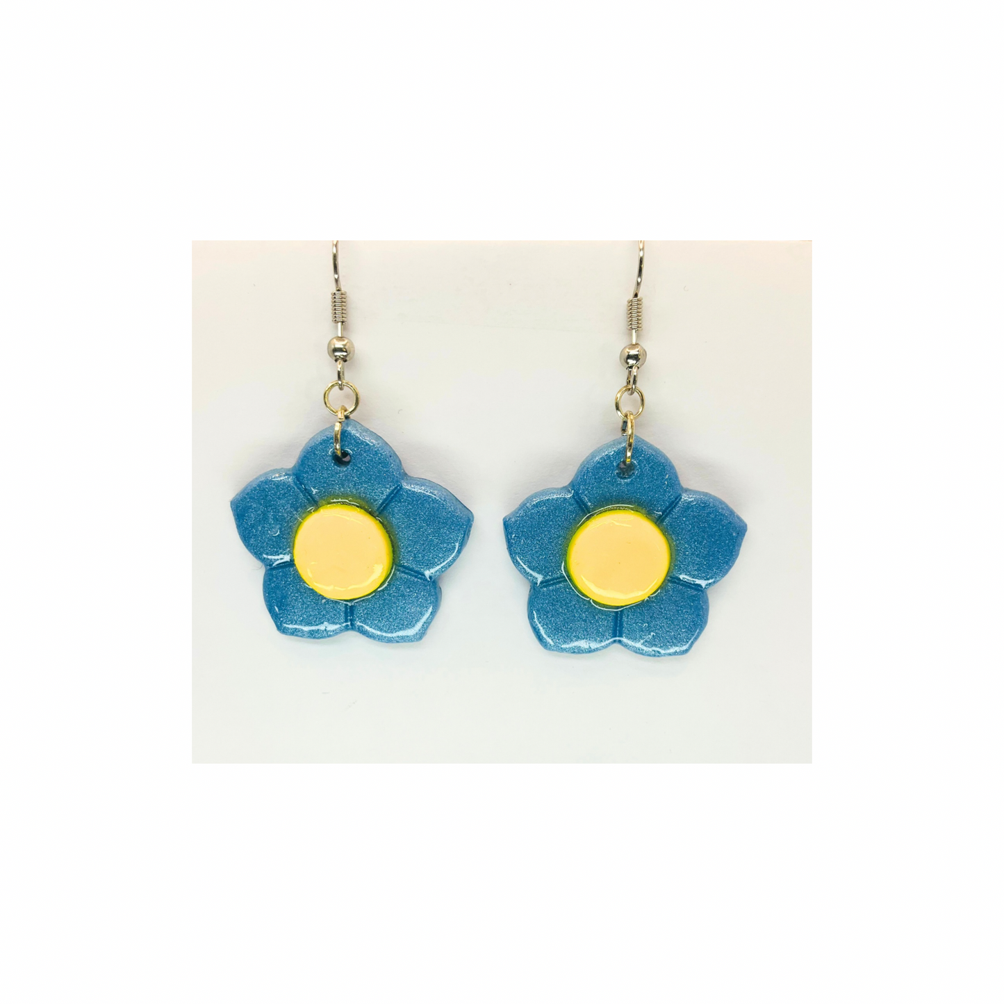 Blue Yellow Flower Dangle Earrings-Crafting By BB