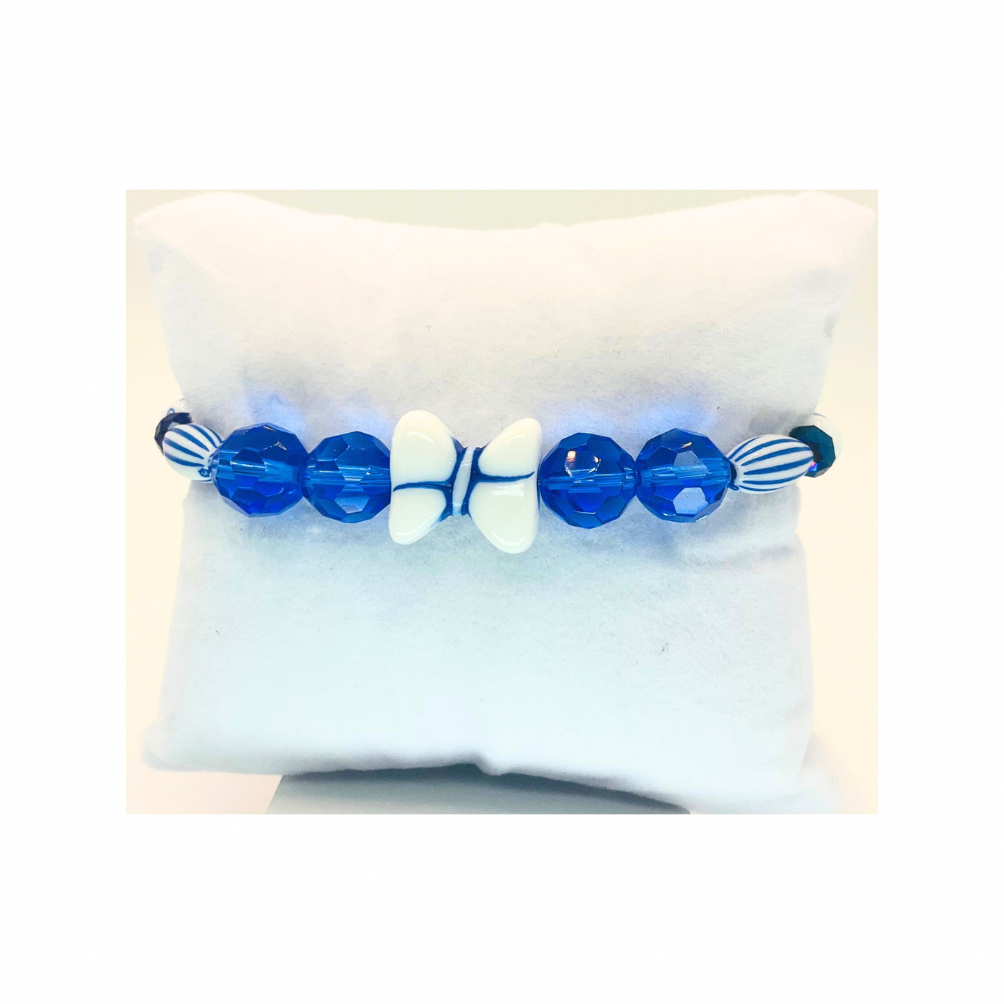Blue and White Bow Stretch Beaded Bracelet-Crafting By BB