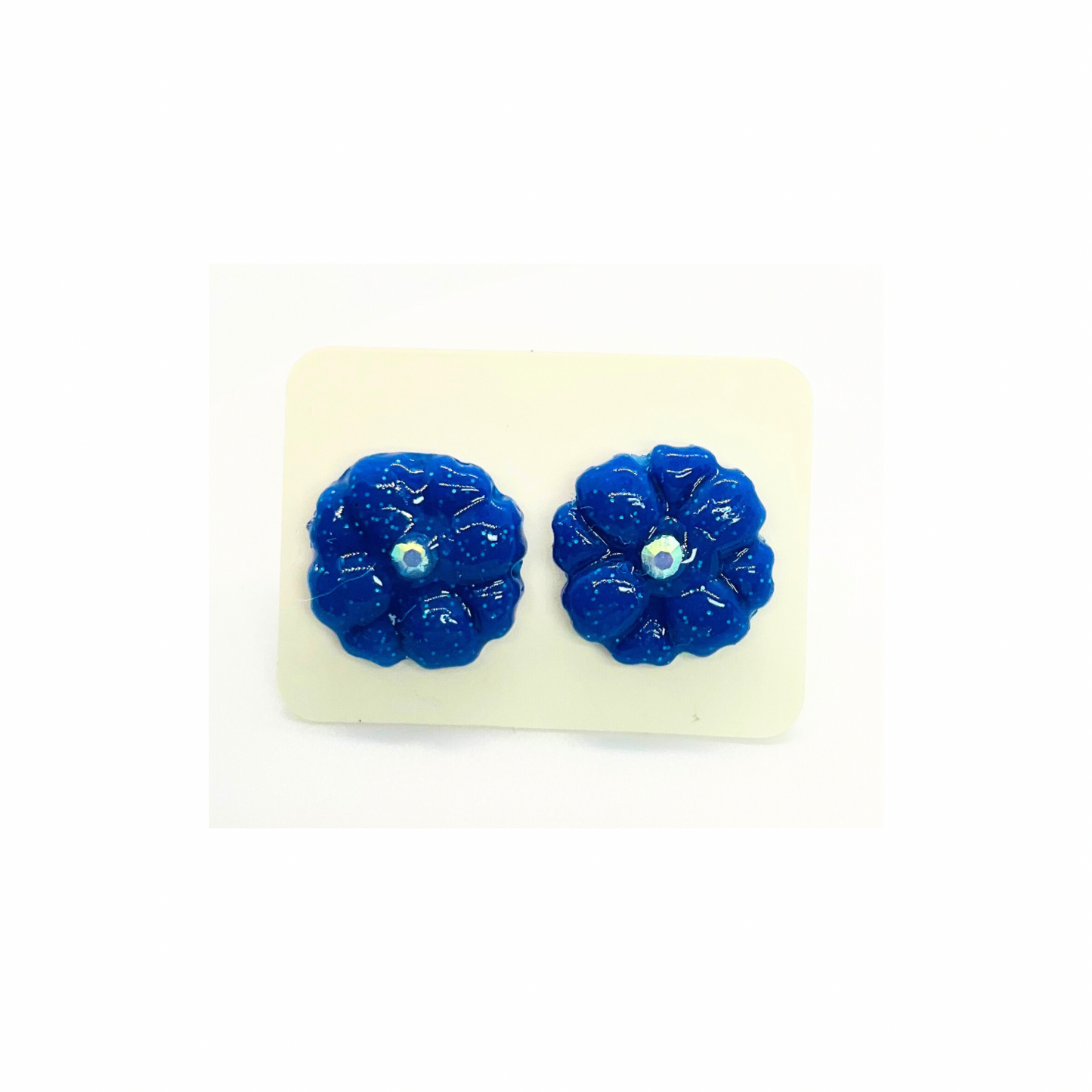 Stud Flower Earrings in Blue, Green and Navy Blue