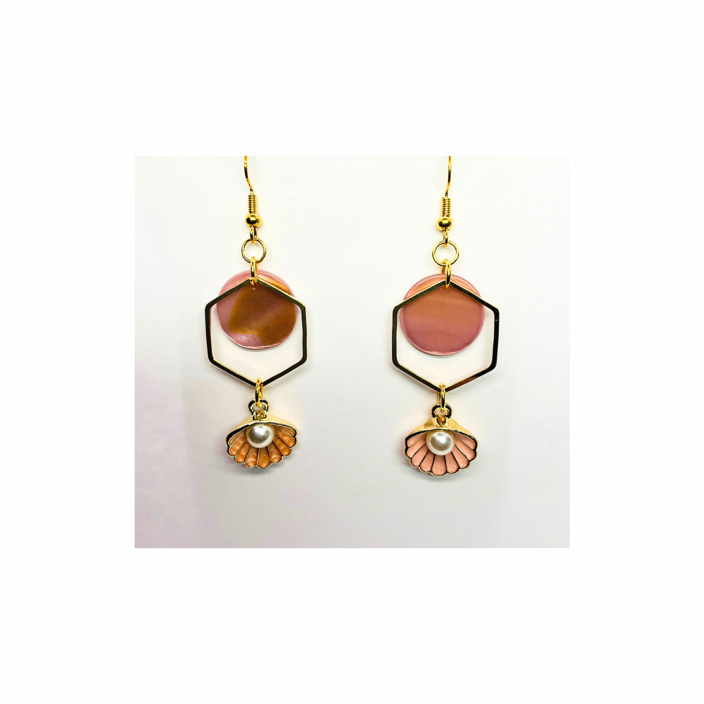 Pink Shell Collection Pink Circle with Pink Shell Charm Dangle Earrings for Female Fashion Accessories