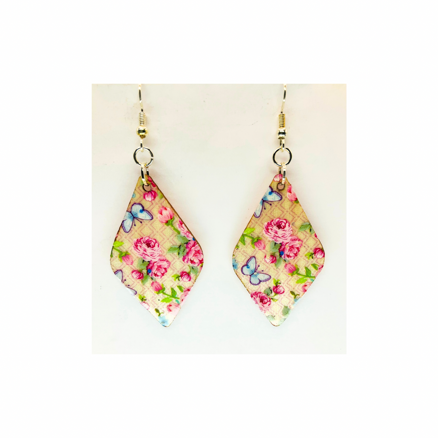 Elegant Pink Rose Bouquet  Lightweight Wood Dangle Earring