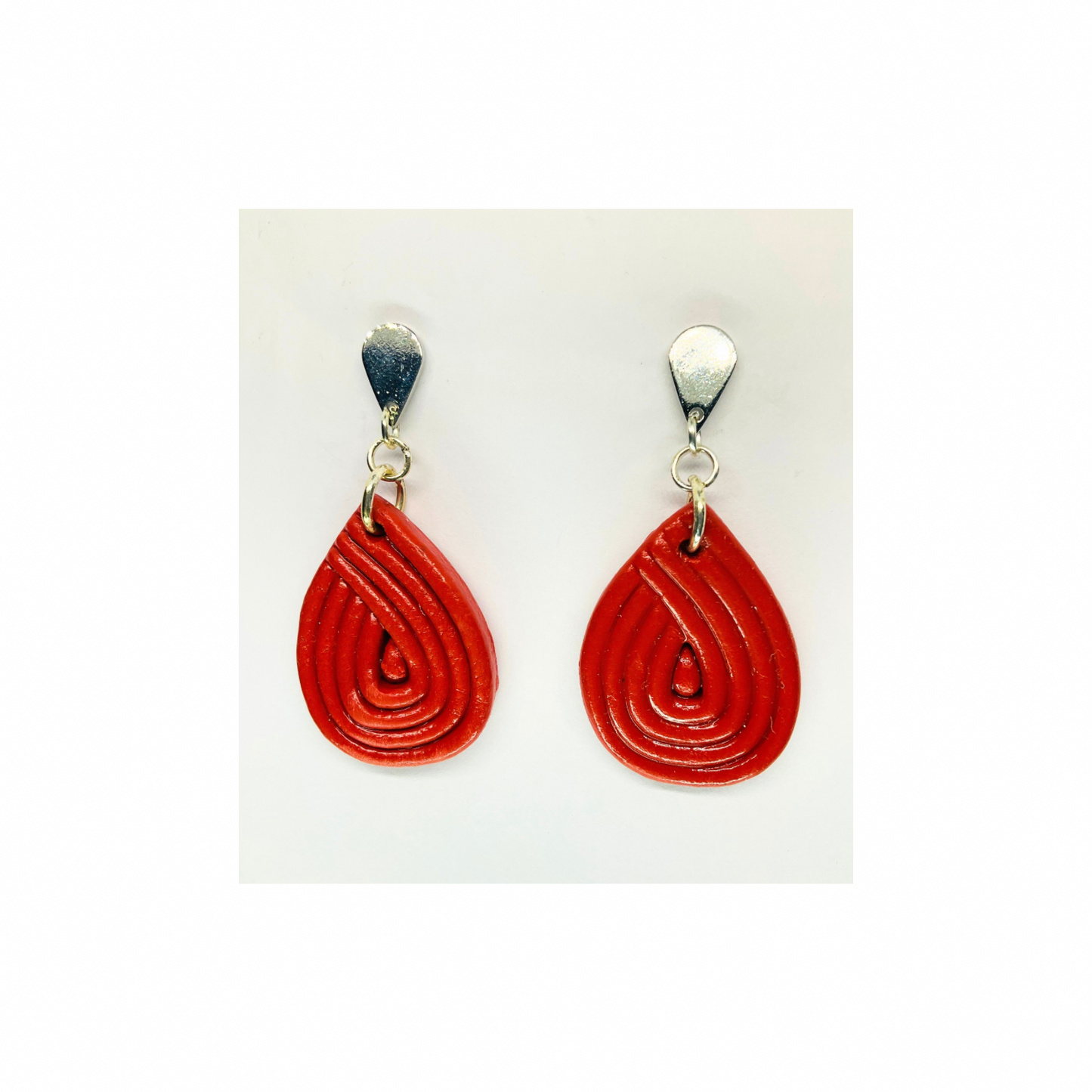 Fall Collection Sienna Teardrop with Silver Stud Dangle Earring Red Leather Design for Women