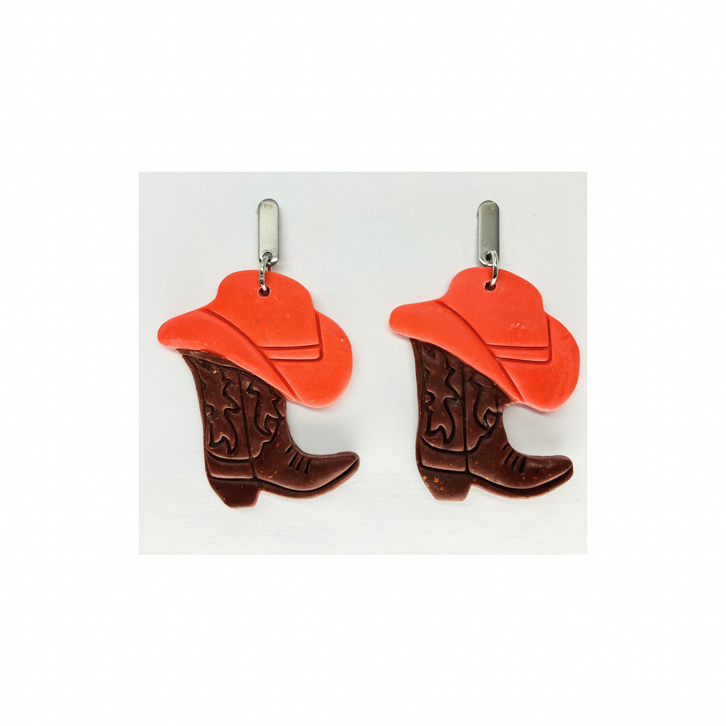 Boots and Hat Western Dangle with Silver Bar Stud Earrings-Crafting By BB