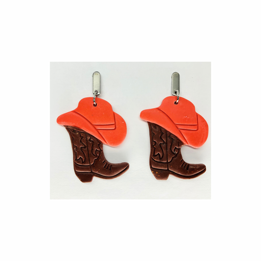 Boots and Hat Western Dangle with Silver Bar Stud Earrings-Crafting By BB
