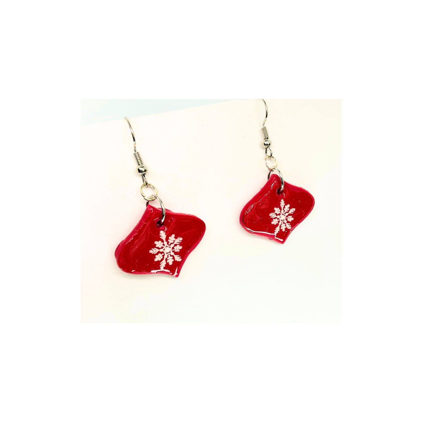 Christmas in July Collection Red Ornament with Snowflake Dangle Earrings - Festive Holiday Accessory