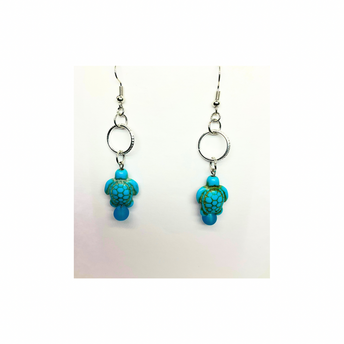 Ocean Collection Turtle with Silver Circle Dangle Earrings for Female - Blue & Green Design
