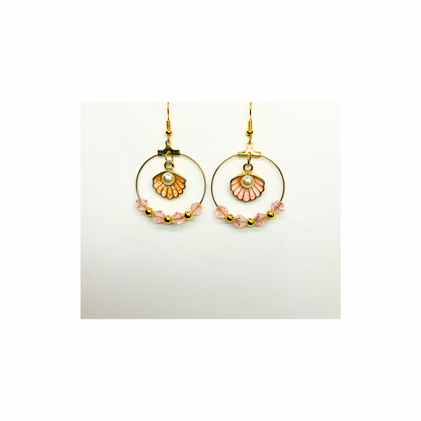 Pink Shell Collection Round Crystal Beads with Shell Dangle Earring for Female Fashion Jewelry Accessories