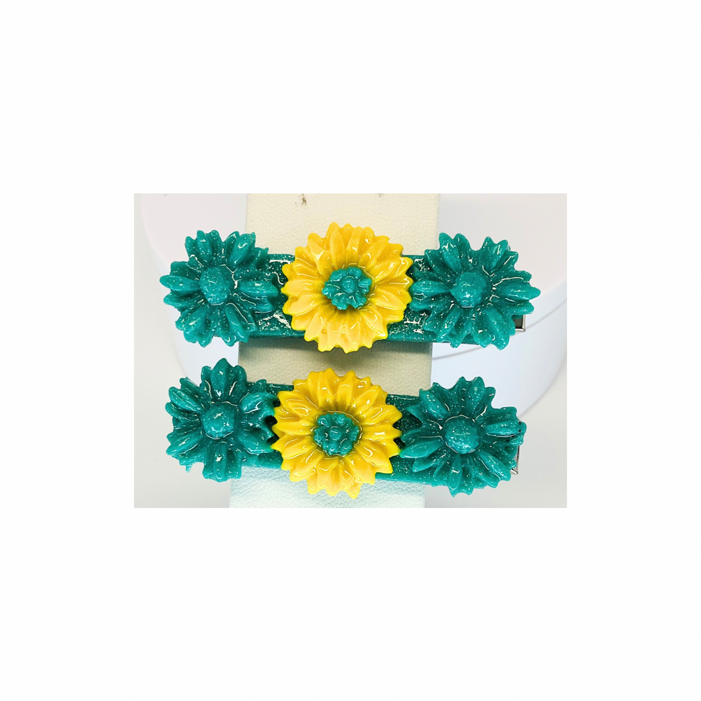 Green and Yellow Flower 2-Inch Hair Clip-Crafting By BB