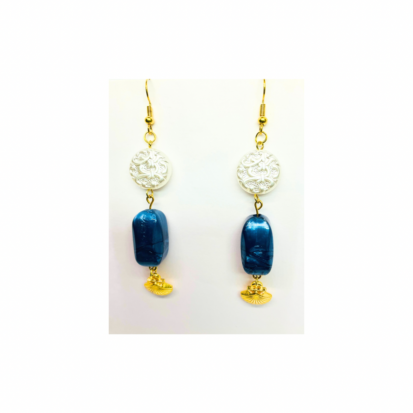 Ocean Collection Blue Bead with Pearl Circle and Shell Dangle Earrings for Female Fashion Jewelry