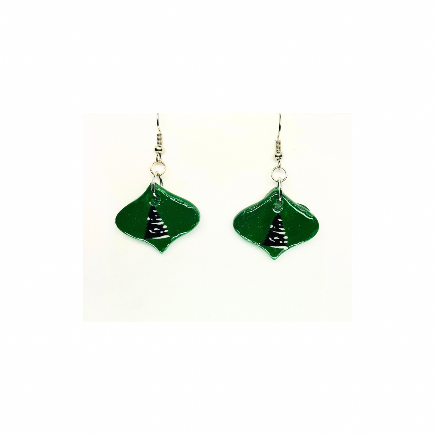 Christmas in July Collection Green Ornament with Tree Dangle Earrings