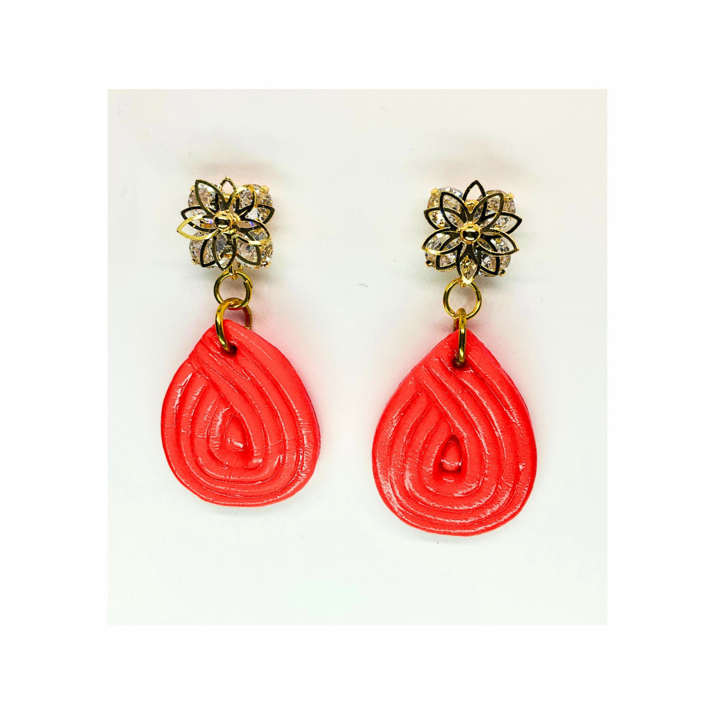 Christmas in July Collection Persimmon Red Teardrop Earrings with Star Rhinestone Studs Dangle Design for Women's Fashion