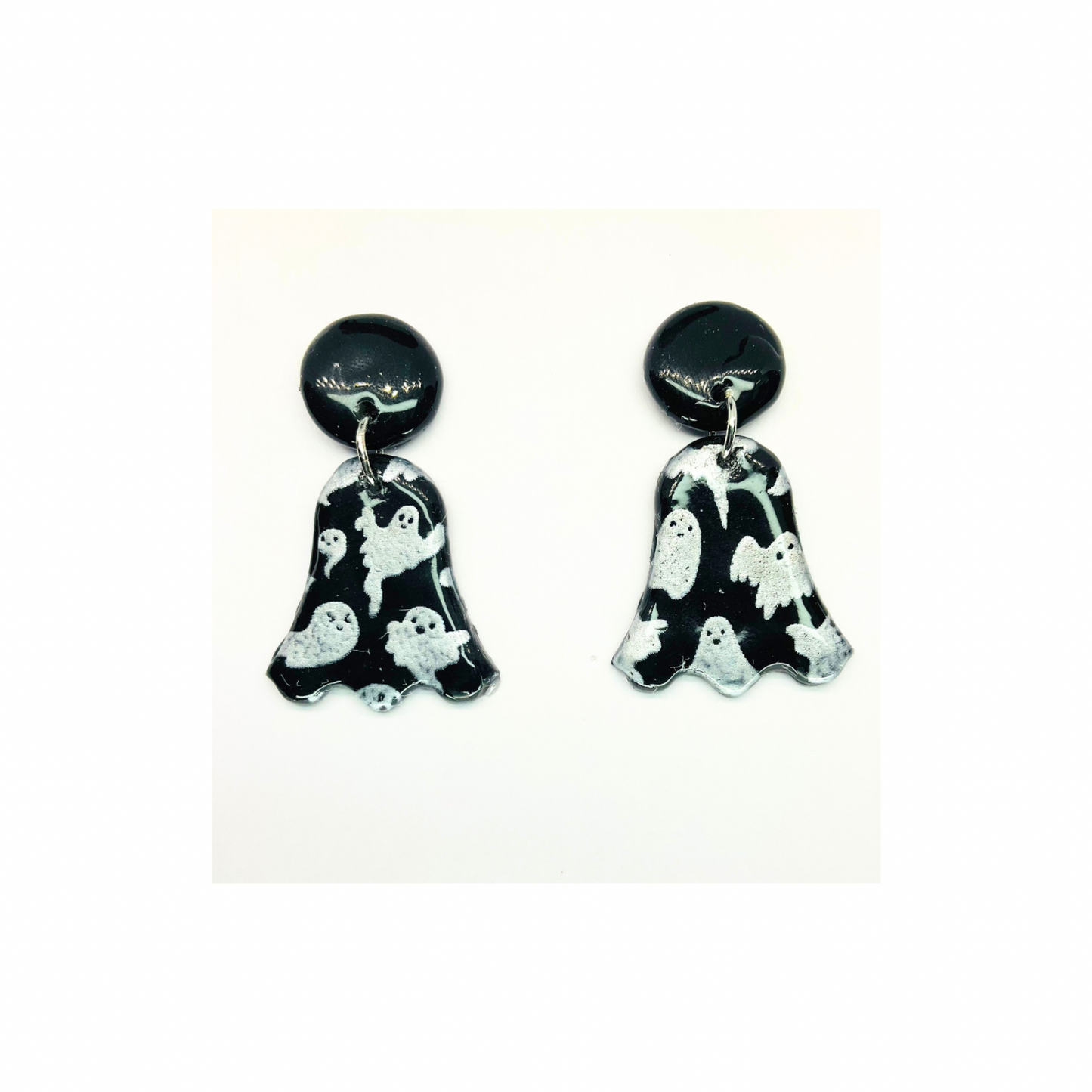 Fall Collection Black Ghost with Black Button Stud Dangle Earring Unique Halloween Jewelry for Spooky Elegance