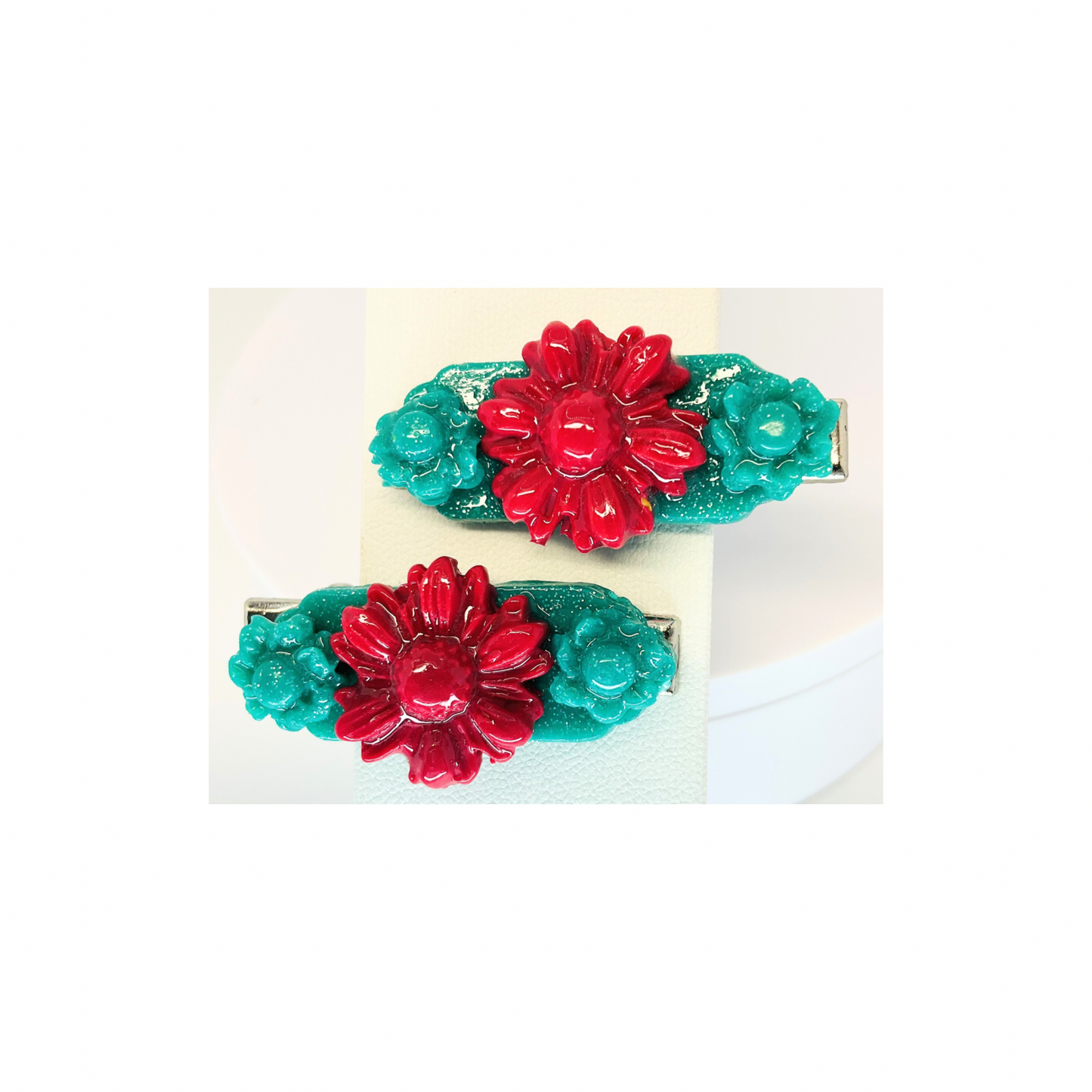 Hot Pink and Green 1.5 Inch Hair Clips-Crafting By BB