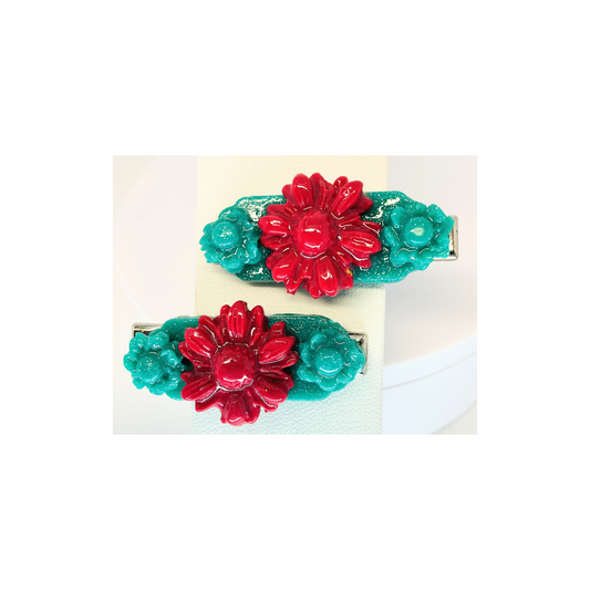 Hot Pink and Green 1.5 Inch Hair Clips-Crafting By BB