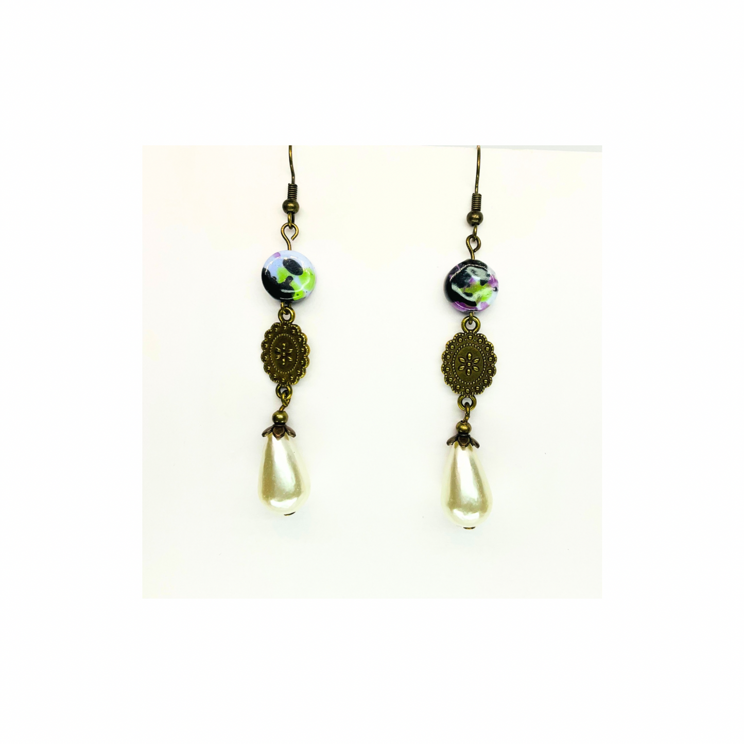 Porcelain Bead Collection Pearl Dangle Earrings for Female with Unique Design and Elegant Appeal