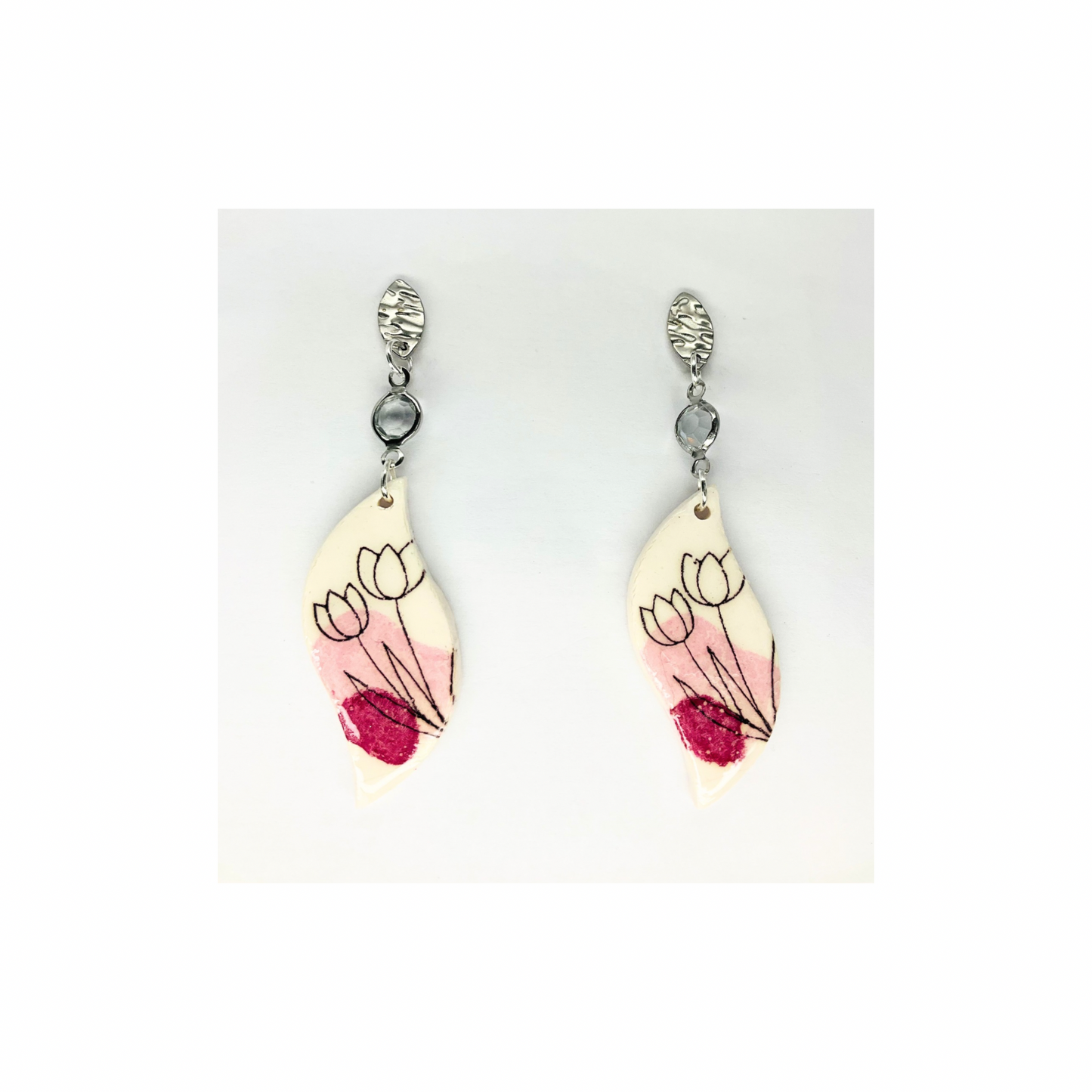 Flower Line Art Dangle with Silver Stud Earrings-Crating By BB