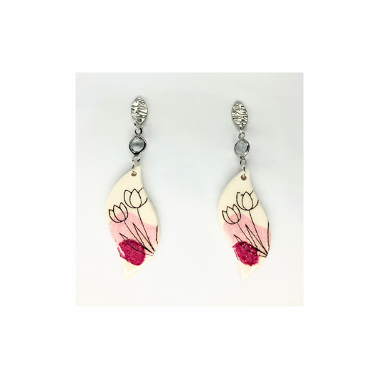 Flower Line Art Dangle with Silver Stud Earrings-Crating By BB